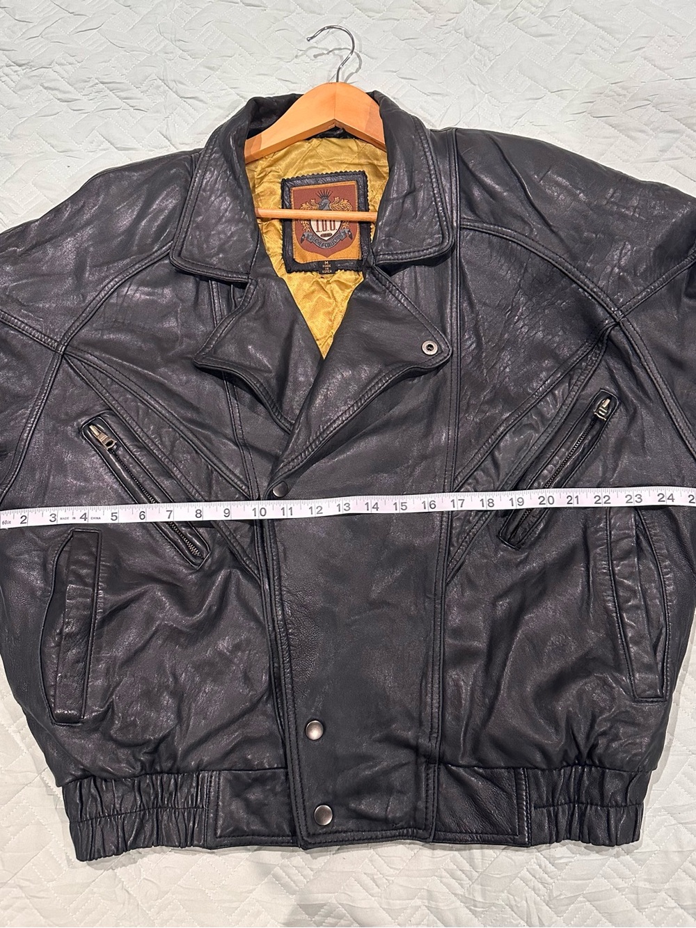 Vintage I.O.U Genuine Leather Moto Bomber Jacket Black Oversized Korea Men L XL - Picture 5 of 8